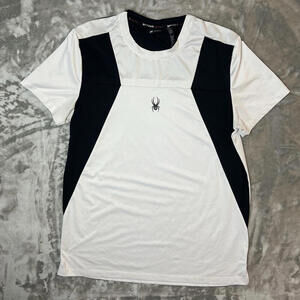 Spyder Men's Short-Sleeved Shirt Sz Black‎ White Logo Spell-Out Slits Athletic
